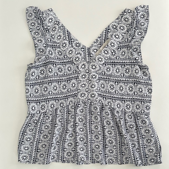 Loft Blue and White Medallion Flutter Blouse - Picture 2 of 4